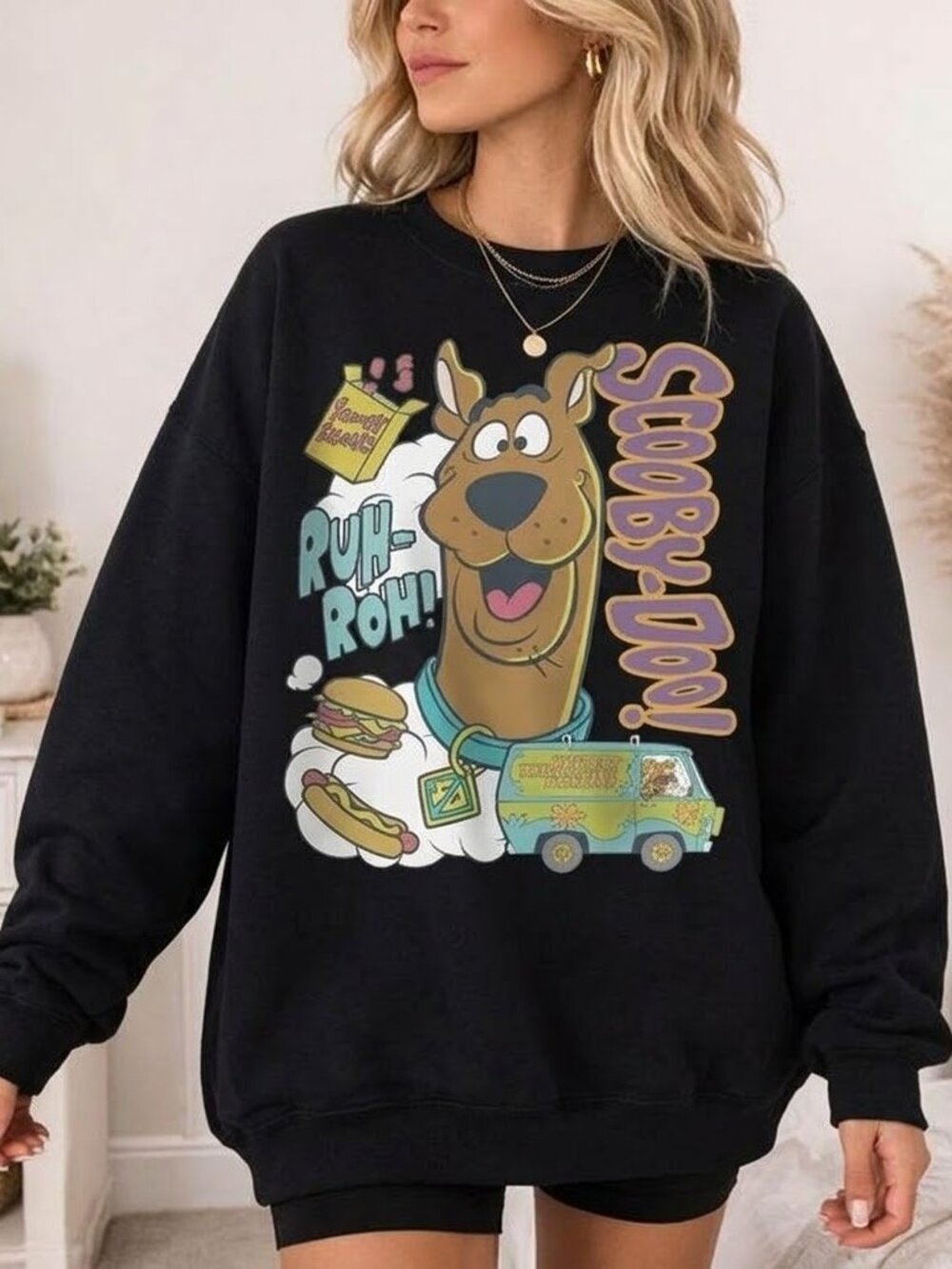 Ruh-Roh Snacks Sweater, Retro Mystery Cartoon Graphic